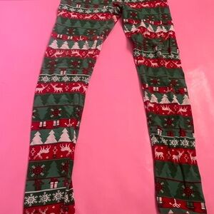 Festive Kids Leggings - Green and Red